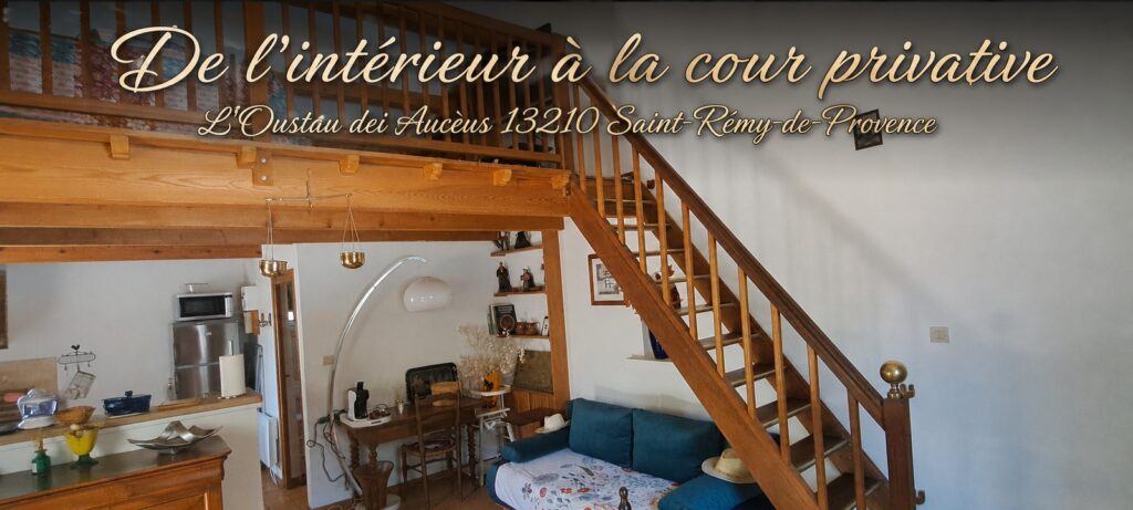Fin de votre visite en trois vidéos de L’Oustau dei Aucèus, charmante location de vacances privée pour deux personnes à Saint-Rémy-de-Provence : de l’intérieur à la cour close et aux extérieurs ombragés, jusqu’à la porte d’accès privative et sécurisée donnant accès à la piscine partagée
