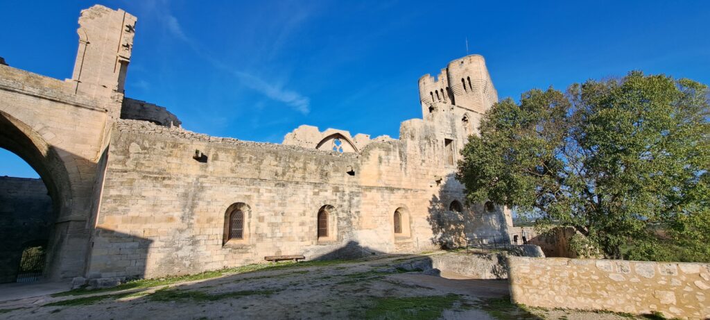 Ensemble fortifié de l'Abbaye de Montmajour avec la tour Pons de l'Orme dominant les constructions médiévales. Une étape de patrimoine à découvrir lors d'une escapade autour de Saint-Rémy-de-Provence pendant votre séjour
