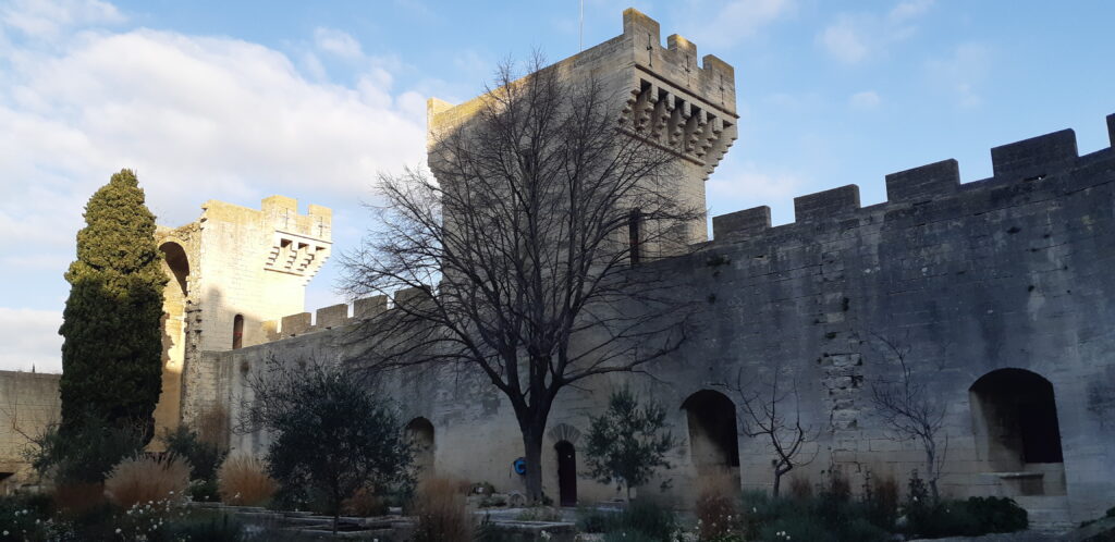 Cour intérieure du château de Tarascon avec ses remparts et tours.